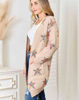 Light Gray Double Take Star Pattern Open Front Longline Cardigan