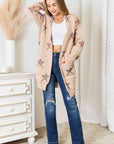 Light Gray Double Take Star Pattern Open Front Longline Cardigan