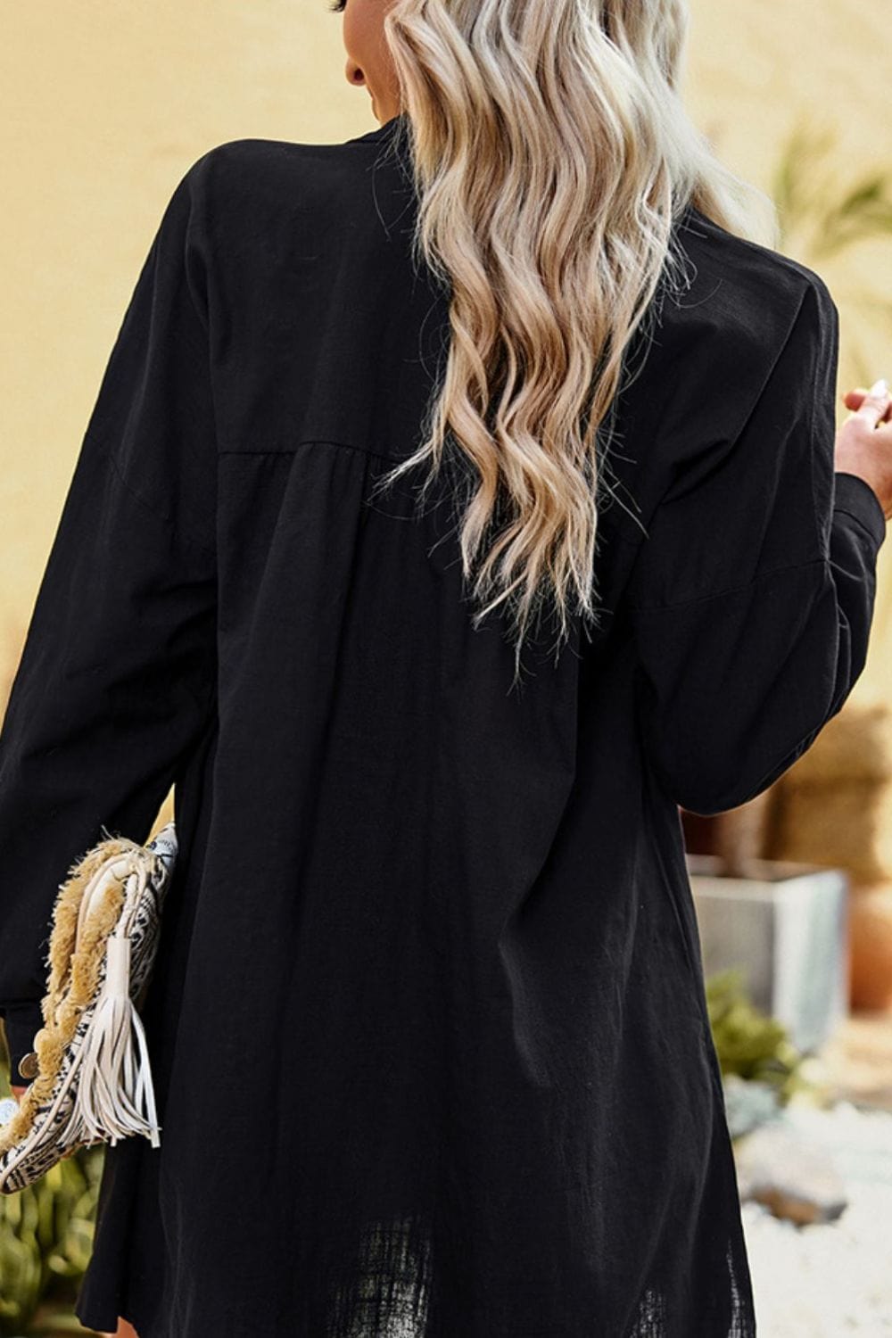 Black Dropped Shoulder Collared Longline Shirt