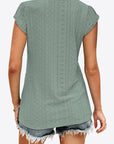 Light Slate Gray Eyelet Contrast V-Neck Tee