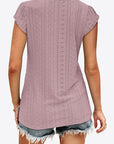 Rosy Brown Eyelet Contrast V-Neck Tee