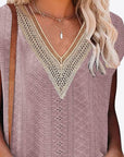 Rosy Brown Eyelet Contrast V-Neck Tee