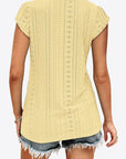 Tan Eyelet Contrast V-Neck Tee