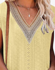 Tan Eyelet Contrast V-Neck Tee