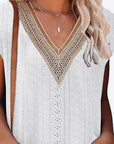 Light Gray Eyelet Contrast V-Neck Tee