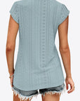 Light Gray Eyelet Contrast V-Neck Tee