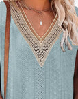 Dark Gray Eyelet Contrast V-Neck Tee