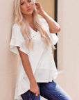 Light Gray Flutter Sleeve High-Low Top