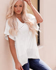 Light Gray Flutter Sleeve High-Low Top