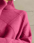 Pale Violet Red Geometric Turtleneck Long Sleeve Sweater