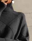 Dark Gray Geometric Turtleneck Long Sleeve Sweater