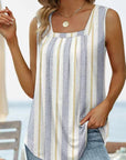 Light Gray Printed Square Neck Curved Hem Tank