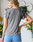 Gray Layered Flutter Sleeve Round Neck Top