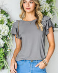 Gray Layered Flutter Sleeve Round Neck Top