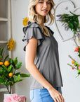 Gray Layered Flutter Sleeve Round Neck Top