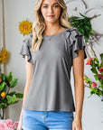 Gray Layered Flutter Sleeve Round Neck Top