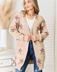 Light Gray Double Take Star Pattern Open Front Longline Cardigan