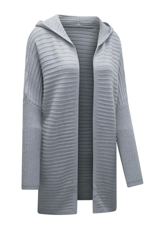 Light Slate Gray Open Front Longline Hooded Cardigan