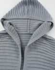 Light Slate Gray Open Front Longline Hooded Cardigan