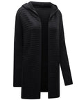 Black Open Front Longline Hooded Cardigan