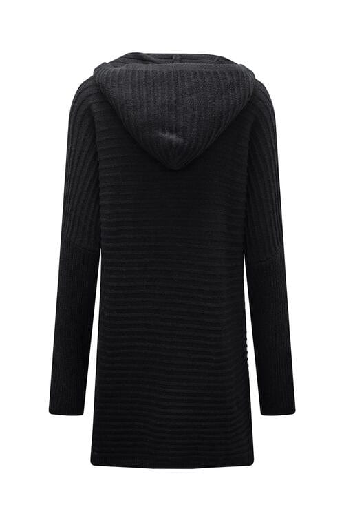 Black Open Front Longline Hooded Cardigan