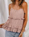 Rosy Brown Ruffled Scoop Neck Sleeveless Cami