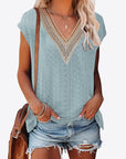 Light Gray Eyelet Contrast V-Neck Tee