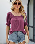 Gray Short Flounce Sleeve Top