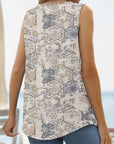 Light Gray Printed Square Neck Curved Hem Tank