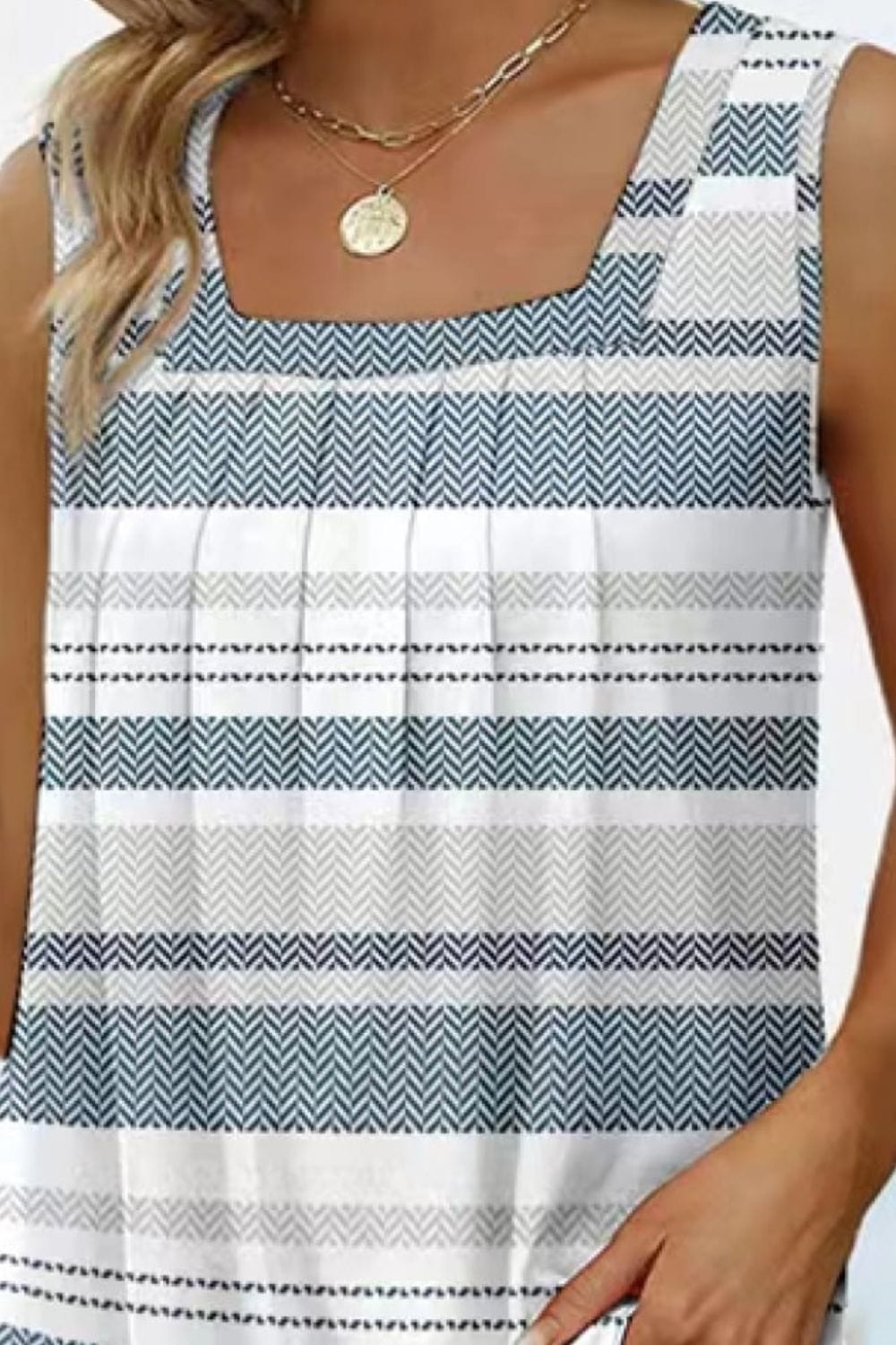 Light Gray Printed Square Neck Curved Hem Tank