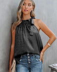 Dark Gray Printed Tied Grecian Neck Tank