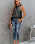 Light Slate Gray Printed Tied Grecian Neck Tank