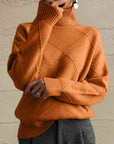 Rosy Brown Geometric Turtleneck Long Sleeve Sweater