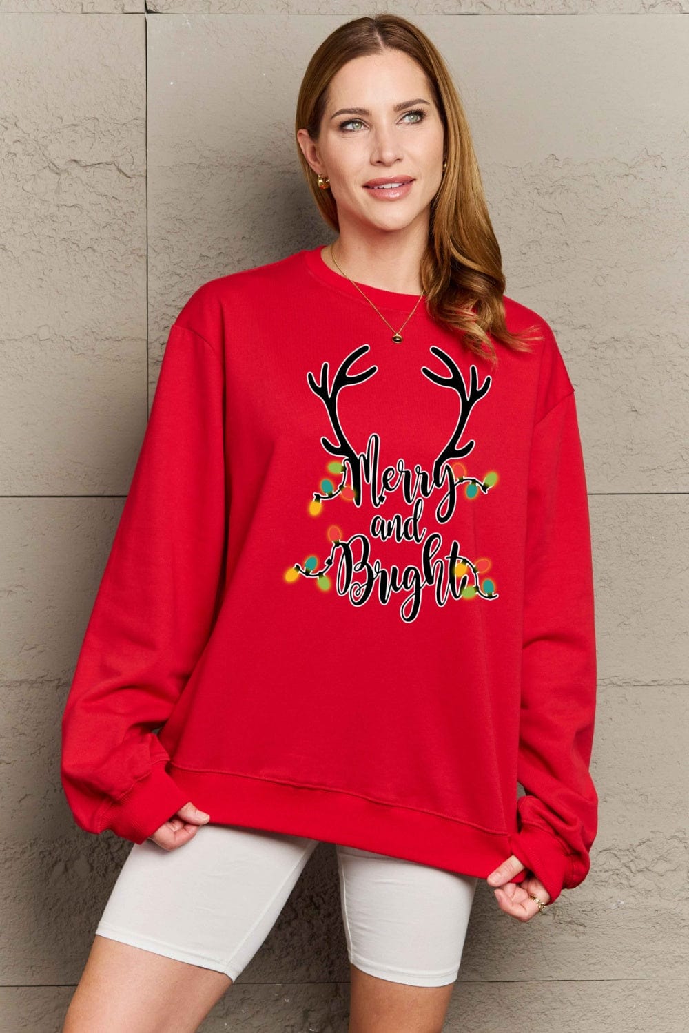 Dark Gray Simply Love Full Size MERRY AND BRIGHT Graphic Sweatshirt