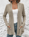 Gray Ribbed Open Front Cardigan with Pockets