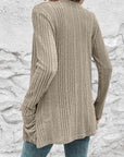 Gray Ribbed Open Front Cardigan with Pockets