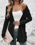 Light Gray Ribbed Open Front Cardigan with Pockets