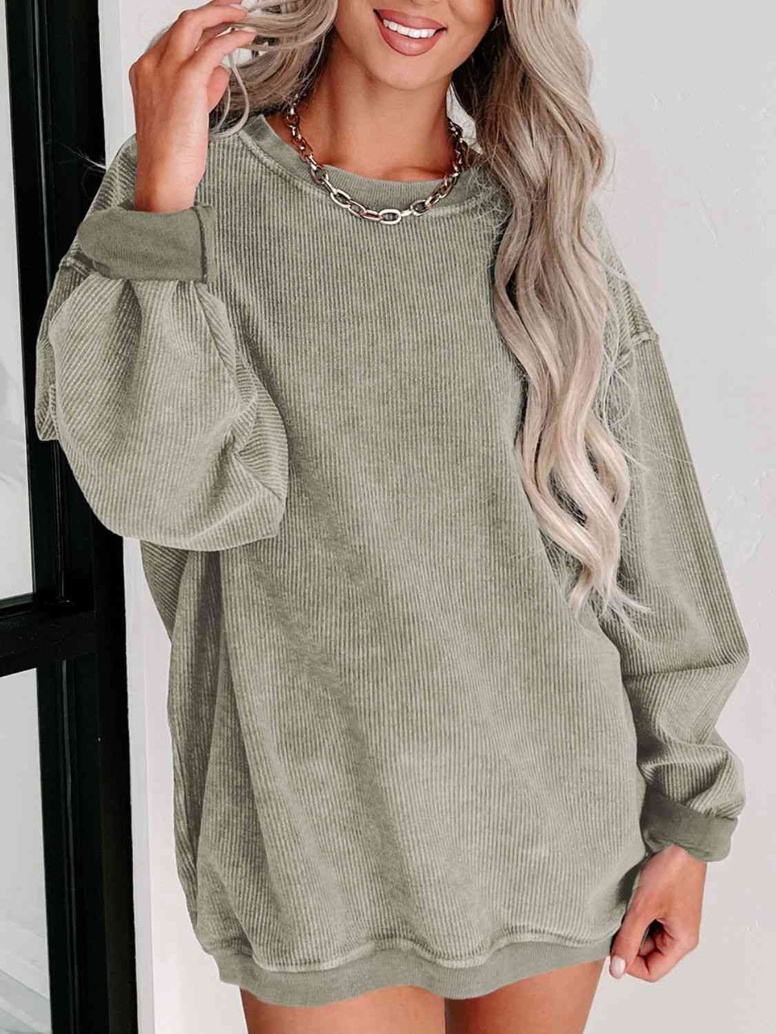 Rosy Brown Round Neck Dropped Shoulder Sweatshirt