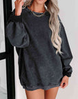 Gray Round Neck Dropped Shoulder Sweatshirt