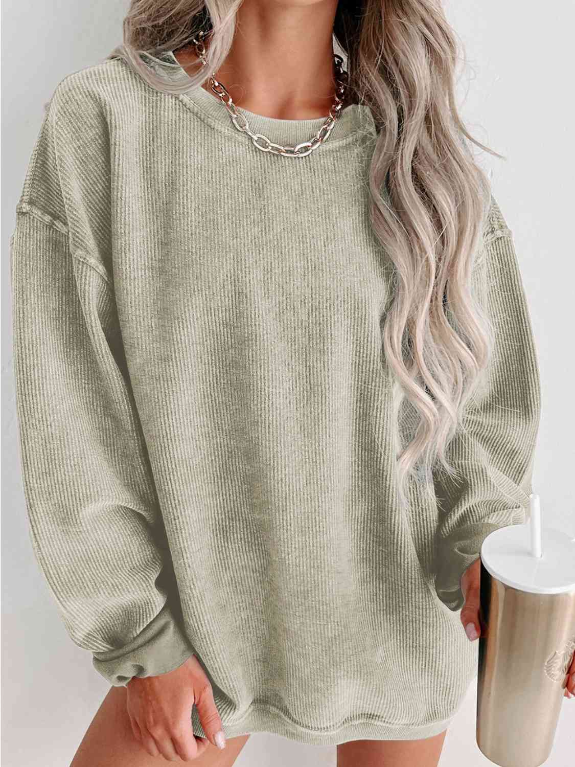 Dark Gray Round Neck Dropped Shoulder Sweatshirt