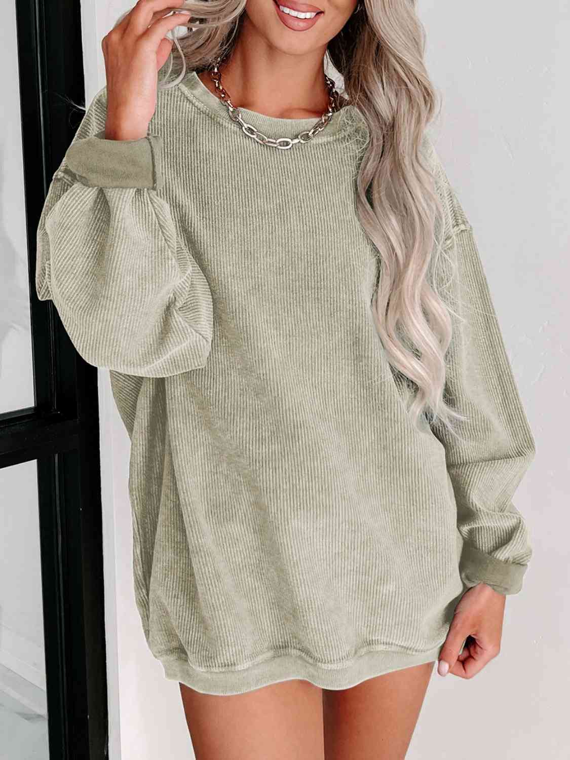 Gray Round Neck Dropped Shoulder Sweatshirt