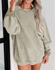 Gray Round Neck Dropped Shoulder Sweatshirt