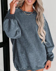 Dark Slate Gray Round Neck Dropped Shoulder Sweatshirt