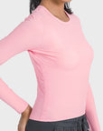 Misty Rose Round Neck Long Sleeve Sports Top