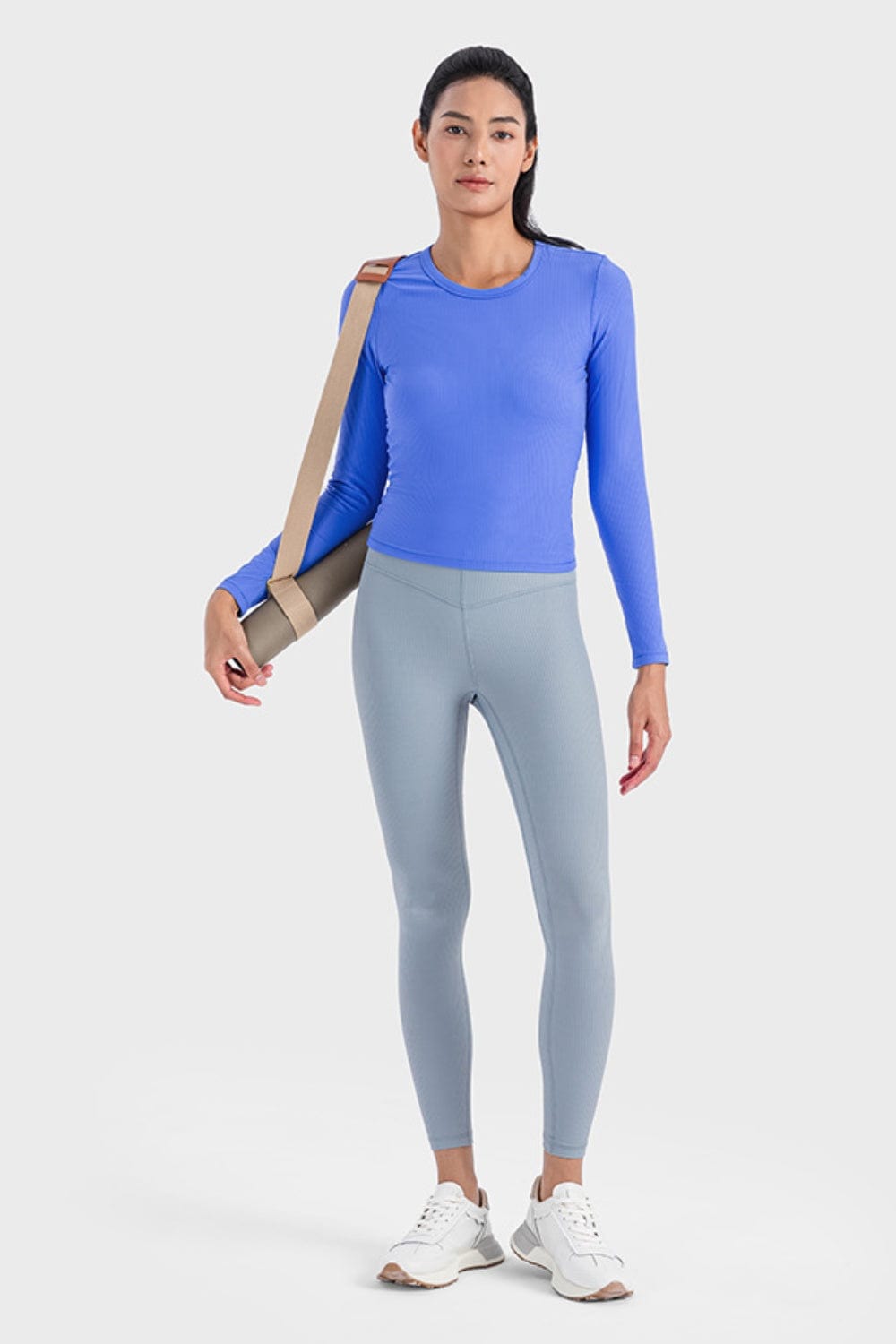 Lavender Round Neck Long Sleeve Sports Top