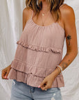 Rosy Brown Ruffled Scoop Neck Sleeveless Cami