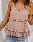 Rosy Brown Ruffled Scoop Neck Sleeveless Cami