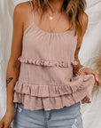 Rosy Brown Ruffled Scoop Neck Sleeveless Cami