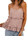 Rosy Brown Ruffled Scoop Neck Sleeveless Cami