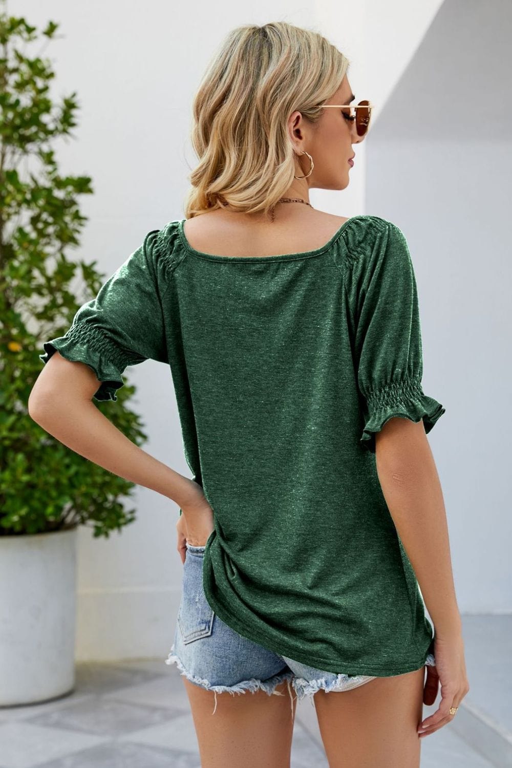 Gray Short Flounce Sleeve Top